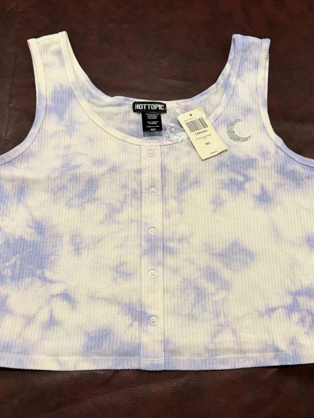 NWT Hot Topic lavender white tie dye cropped tank size M